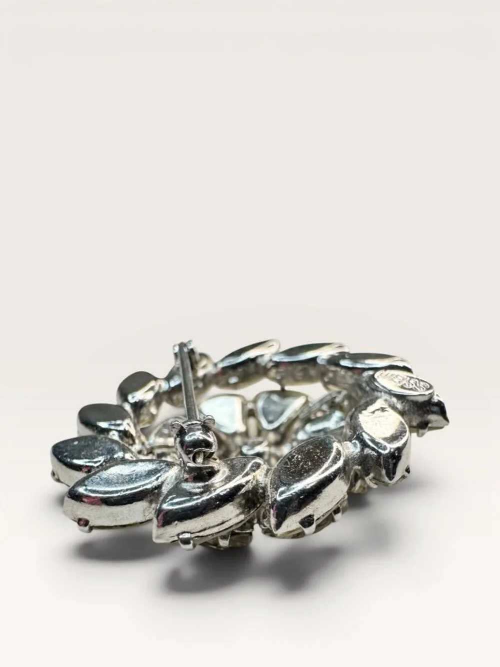 Weiss Mid Century Crystal Rhinestone Brooch Silver Tone Multi Cut Floral Vintage